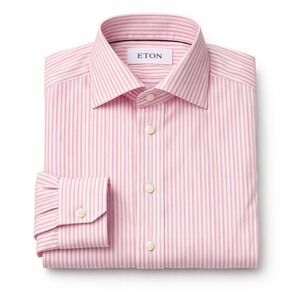 Eton Men's Contemporary Fit Striped Dress Shirt Pink White- Size 17 Neck
